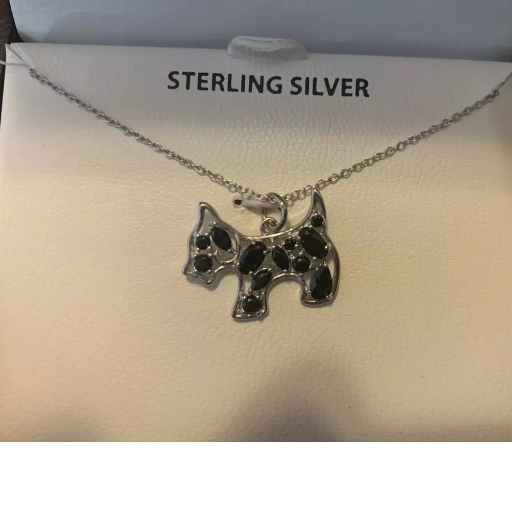 Sterling silver necklace black spinel dog pendant